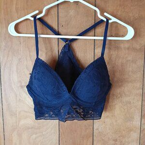 Victoria's Secret Blue Lace Longline Bralette Strappy Back Padded Size M 36B